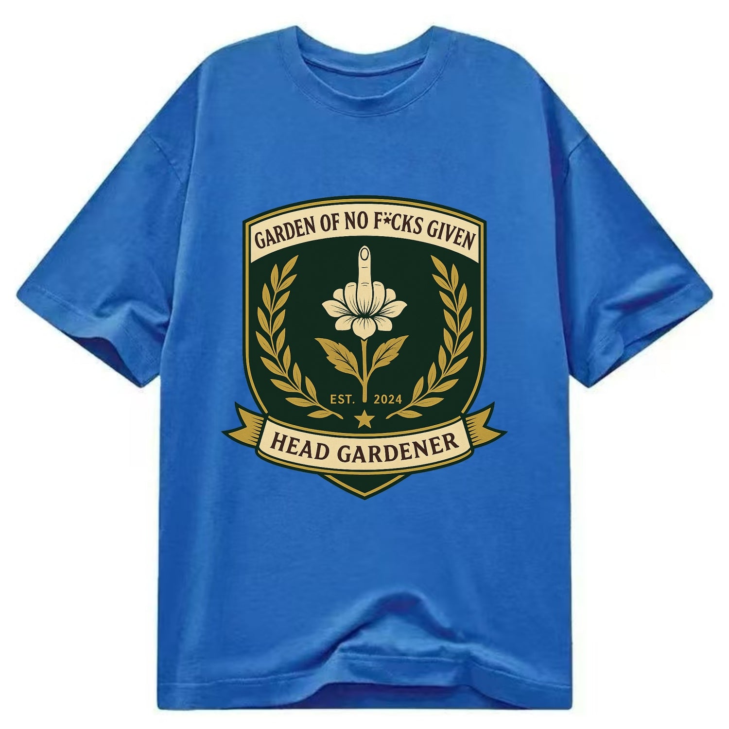 Shield with middle finger flower - "Garden of No F*cks Given - Head Gardener" - - Classic T-shirt - Blue