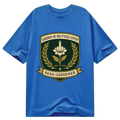 Shield with middle finger flower - "Garden of No F*cks Given - Head Gardener" - - Classic T-shirt - Blue