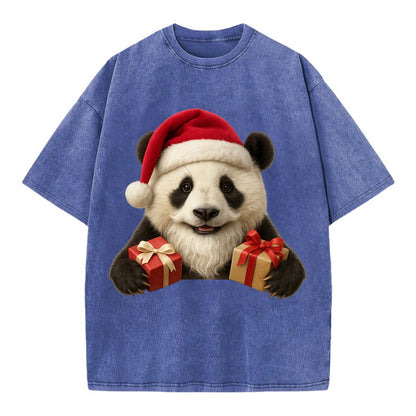 Santa Panda  - Vintage T-shirt - Blue