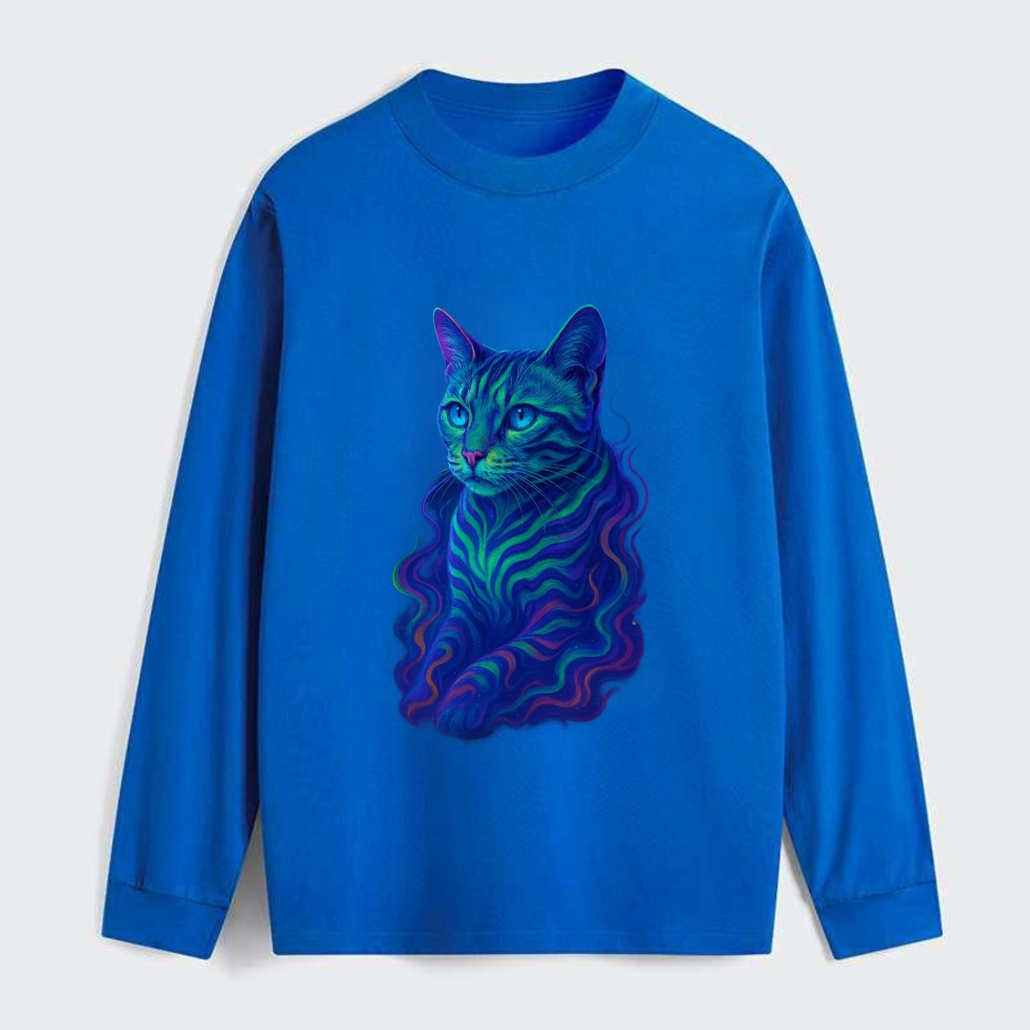 Exotic Bengal cat with aurora borealis colors flowing through its - Classic Long Sleeve Shirt - Blue