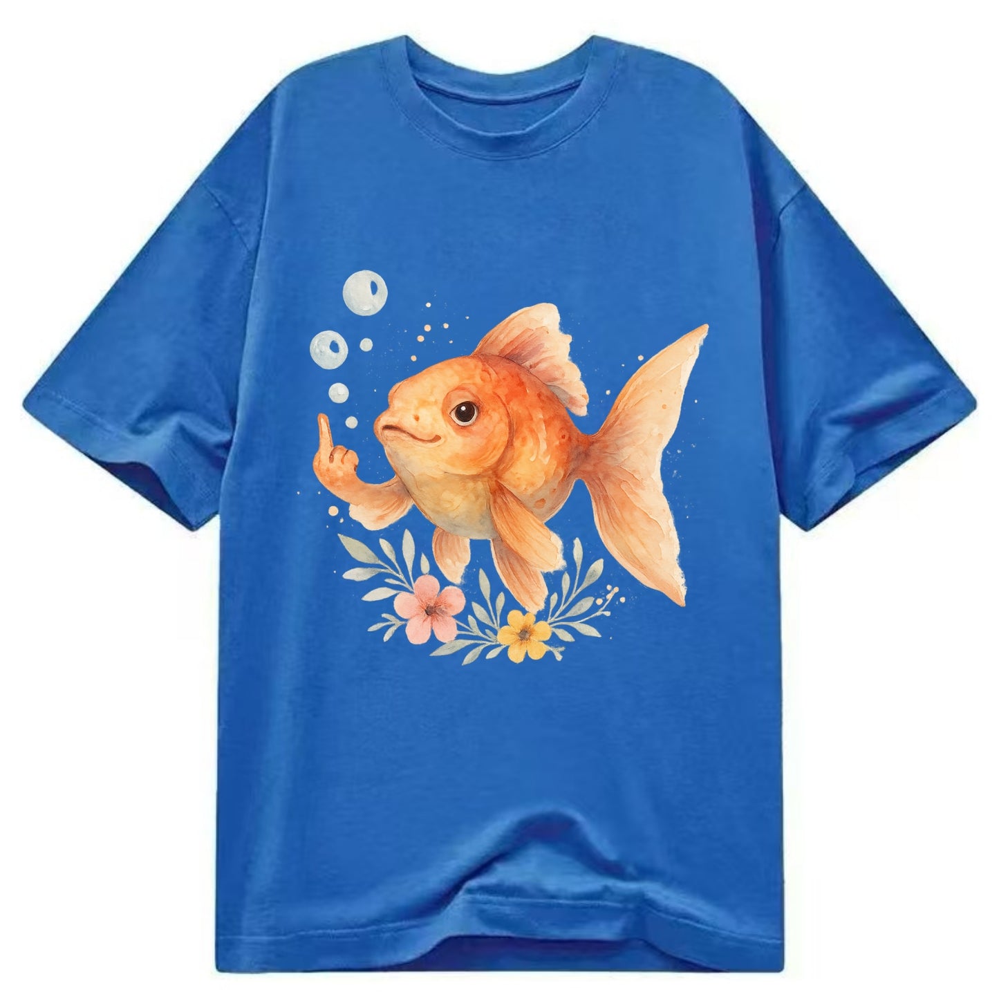 chubby goldfish blowing bubbles, one fin extended like middle finger - Classic T-shirt - Blue