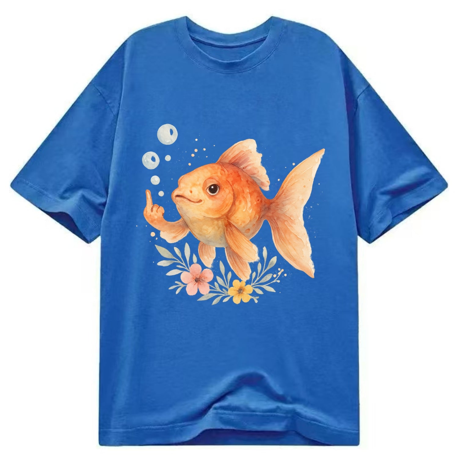 chubby goldfish blowing bubbles, one fin extended like middle finger - Classic T-shirt - Blue