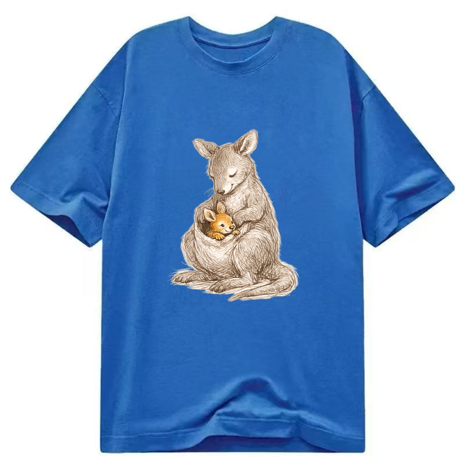 MOTHER'S POUCH | Kangaroo maternal embrace | Joey safe inside | Protective love | - Classic T-shirt - Blue