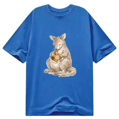 MOTHER'S POUCH | Kangaroo maternal embrace | Joey safe inside | Protective love | - Classic T-shirt - Blue