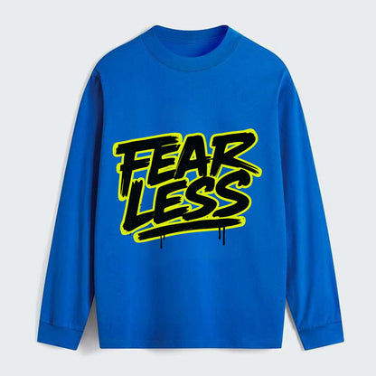 Bold typography design - "FEARLESS" - courage, bravery, facing - Classic Long Sleeve Shirt - Blue