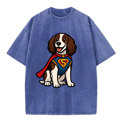 Springer Spaniel Friendly Hero  - Vintage T-shirt - Blue