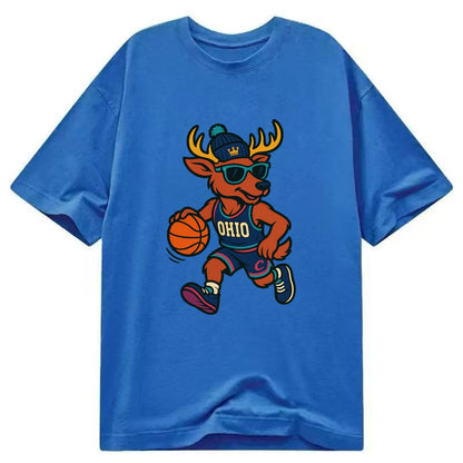 Ohio Deer wearing Cavs beanie with crown patch and wayfarer sunglasses - Classic T-shirt - Blue