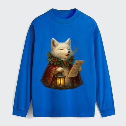 Snowbound Arctic Fox Caroler  - Classic Long Sleeve Shirt - Blue