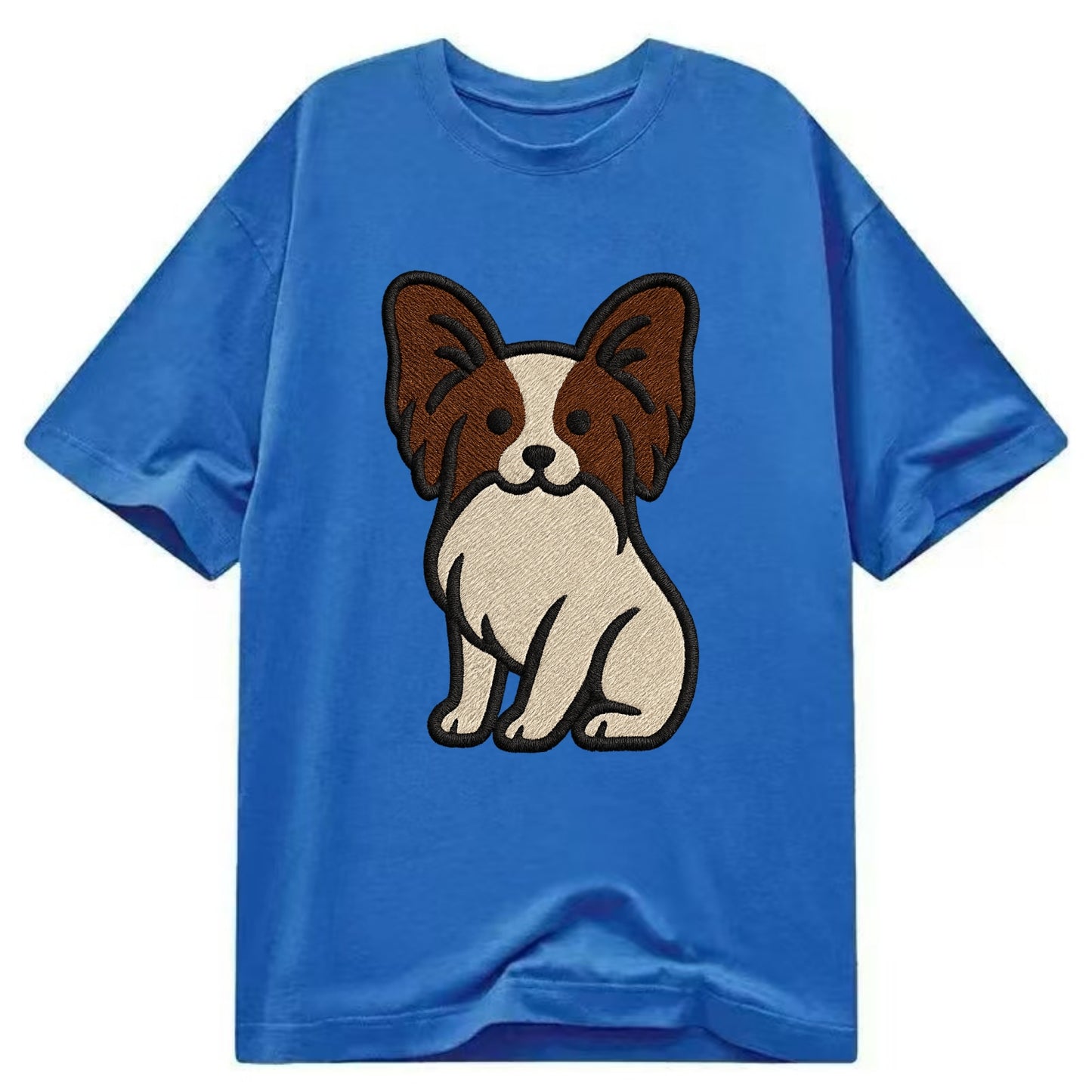 Papillon - White with brown ears sitting Classic T-shirt - Blue