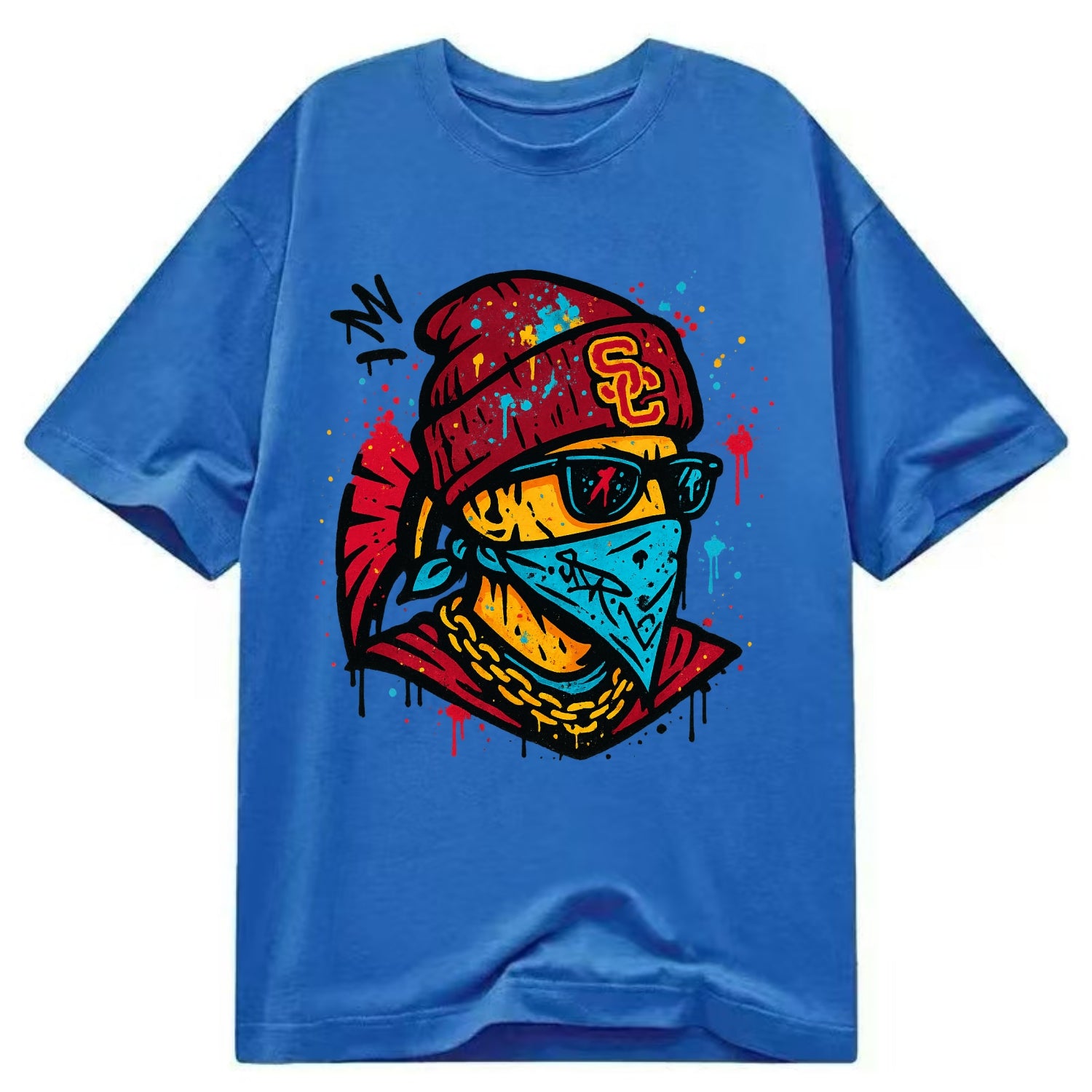 Los Angeles Trojan wearing USC beanie with SC patch - Classic T-shirt - Blue