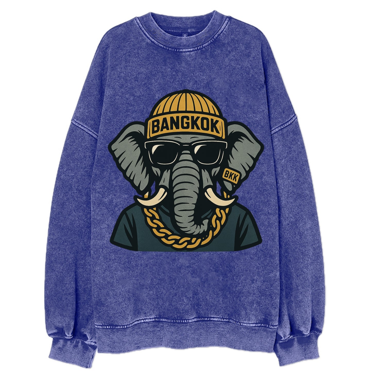 Bangkok Elephant - Vintage Sweatshirt - Blue