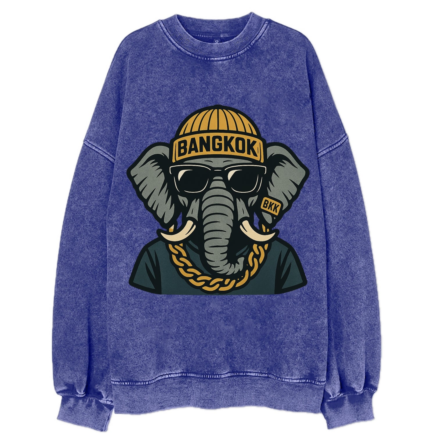 Bangkok Elephant - Vintage Sweatshirt - Blue