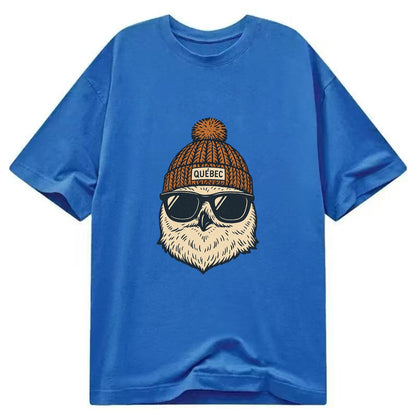 Quebec City Snowy Owl wearing Quebec beanie with pom pom and wayfarer sunglasses - Classic T-shirt - Blue