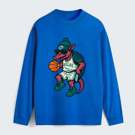 Dallas Armadillo wearing Mavericks beanie with cowboy hat patch and - Classic Long Sleeve Shirt - Blue
