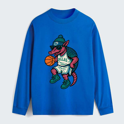 Dallas Armadillo wearing Mavericks beanie with cowboy hat patch and - Classic Long Sleeve Shirt