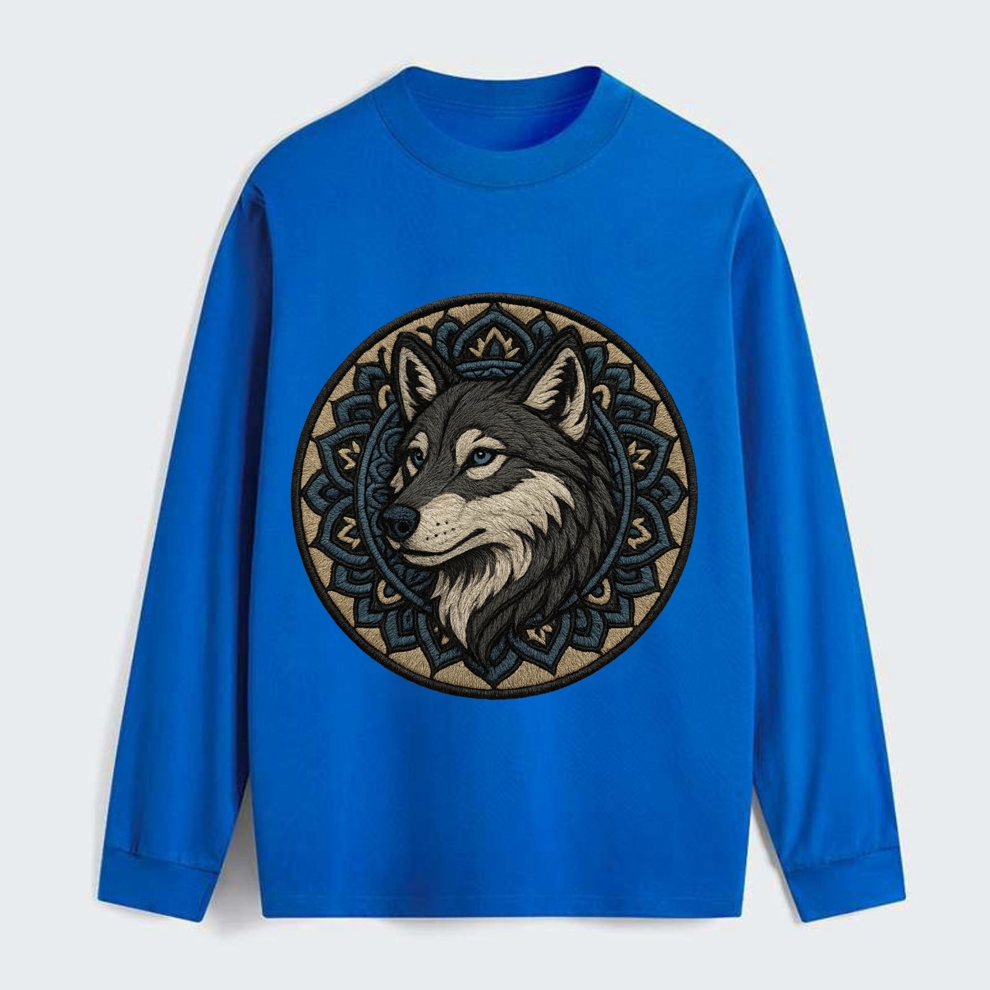 Mandala Wolf Pattern  - Classic Long Sleeve Shirt - Blue
