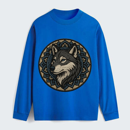 Mandala Wolf Pattern  - Classic Long Sleeve Shirt - Blue