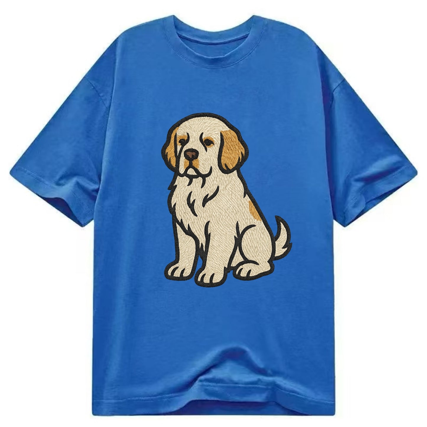 Clumber Spaniel - White with lemon markings embroidered pose - Classic T-shirt - Blue