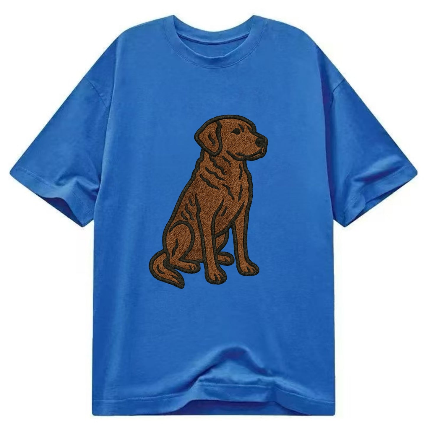 Chesapeake Bay Retriever - Brown wavy coat embroidered sitting pose - Classic T-shirt - Blue
