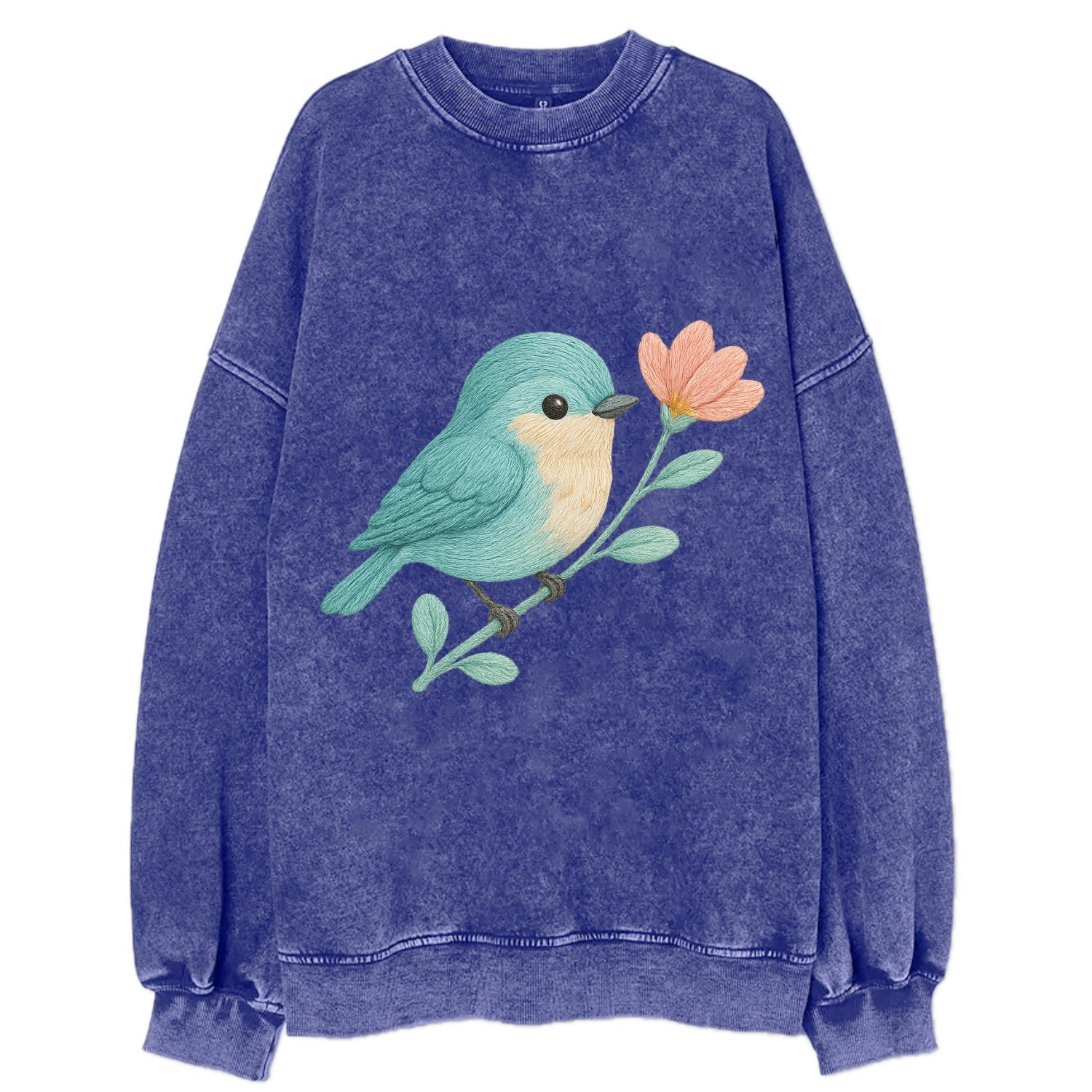 Aqua Chickadee - Vintage Sweatshirt - Blue