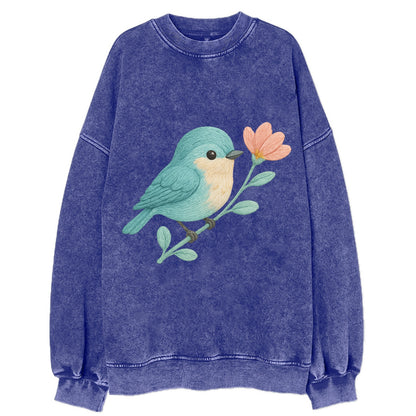 Aqua Chickadee - Vintage Sweatshirt - Blue
