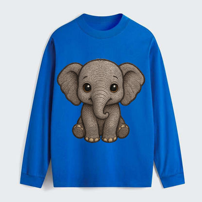 Baby Elephant - gray wrinkly, tiny trunk, large floppy ears, kind dark - Classic Long Sleeve Shirt - Blue
