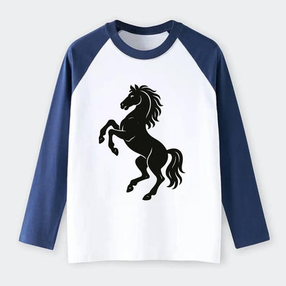 Stallion rearing on hind legs - Raglan Long Sleeve T-Shirt - Blue
