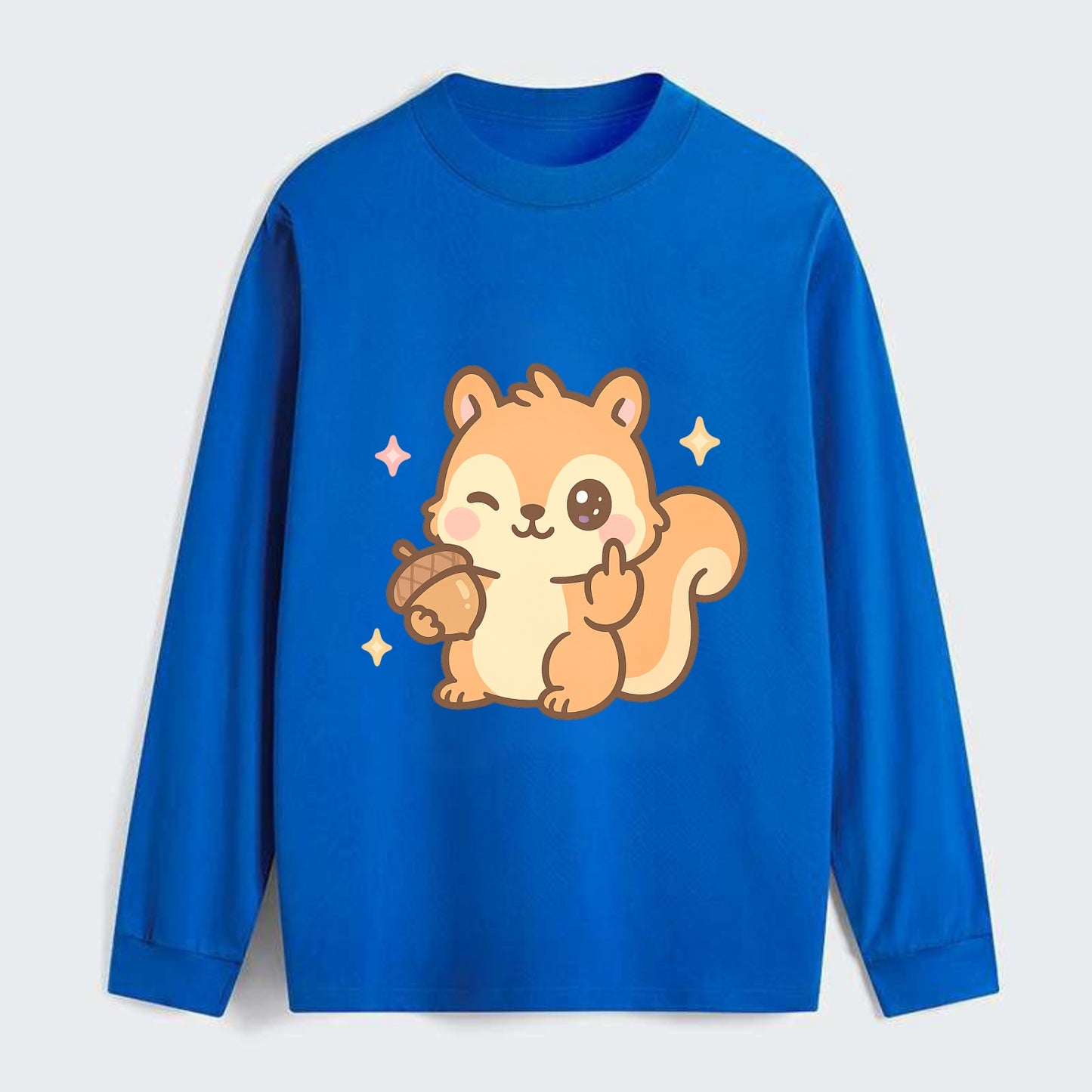 sweet squirrel holding acorn in one paw, flipping off with the other - Classic Long Sleeve Shirt - Blue