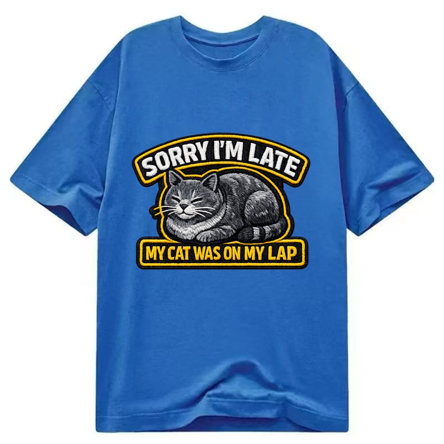 SORRY IM LATE MY CAT WAS ON MY LAP - cat loaf in gray , valid excuse - Classic T-shirt - Blue
