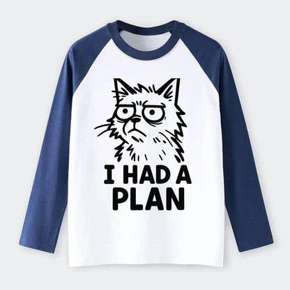 Existential Crisis Cat - Raglan Long Sleeve T-Shirt - Blue