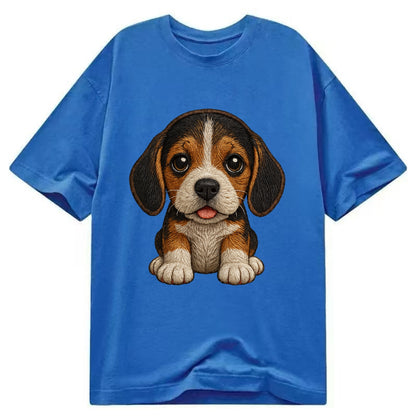 Baby Beagle Puppy - tricolor coat, long droopy ears, big pleading eyes, - Classic T-shirt - Blue