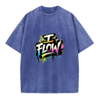 Bold typography design - "I FLOW" - going with life, easy movement - Vintage T-shirt - Blue