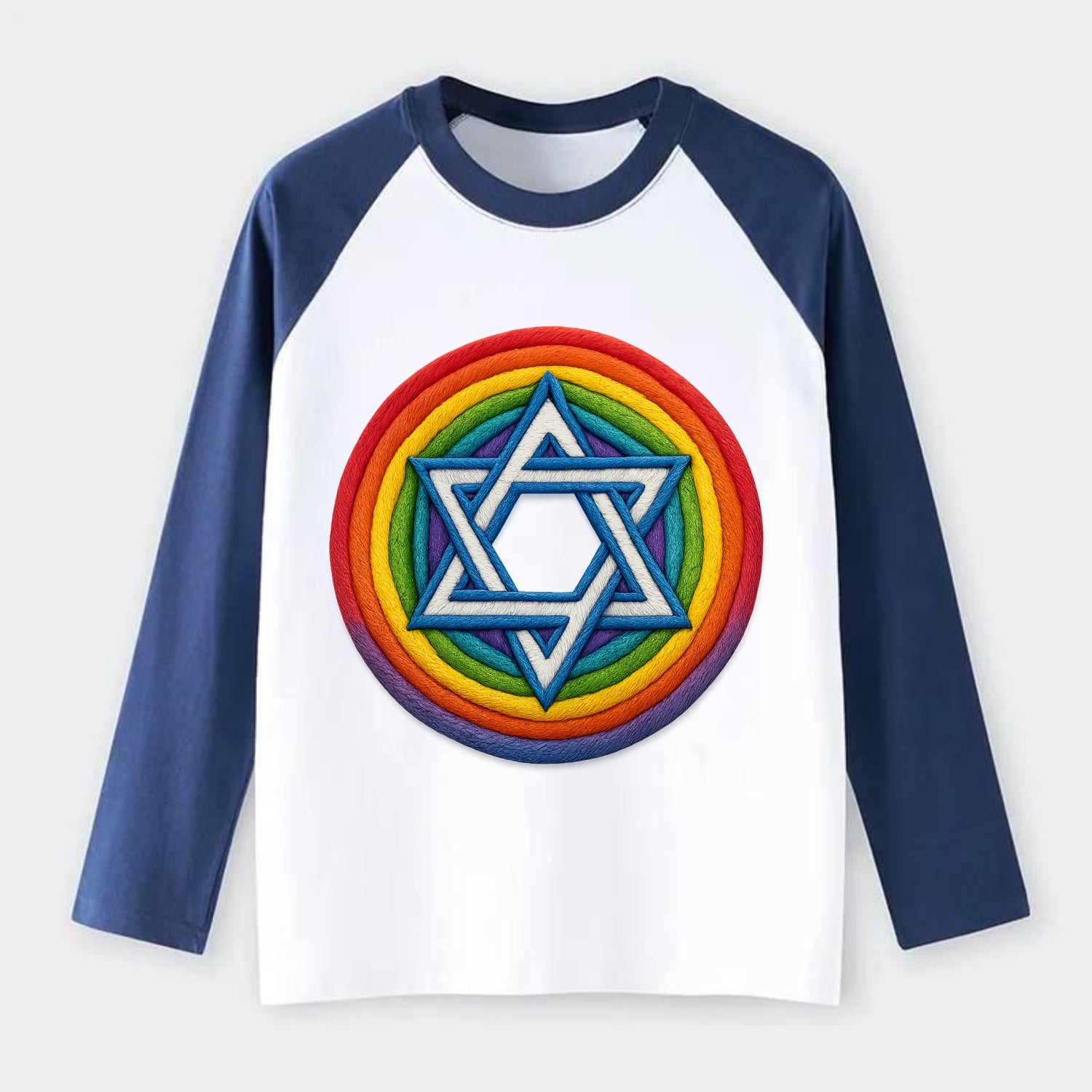 Star of David  - Raglan Long Sleeve T-Shirt - Blue