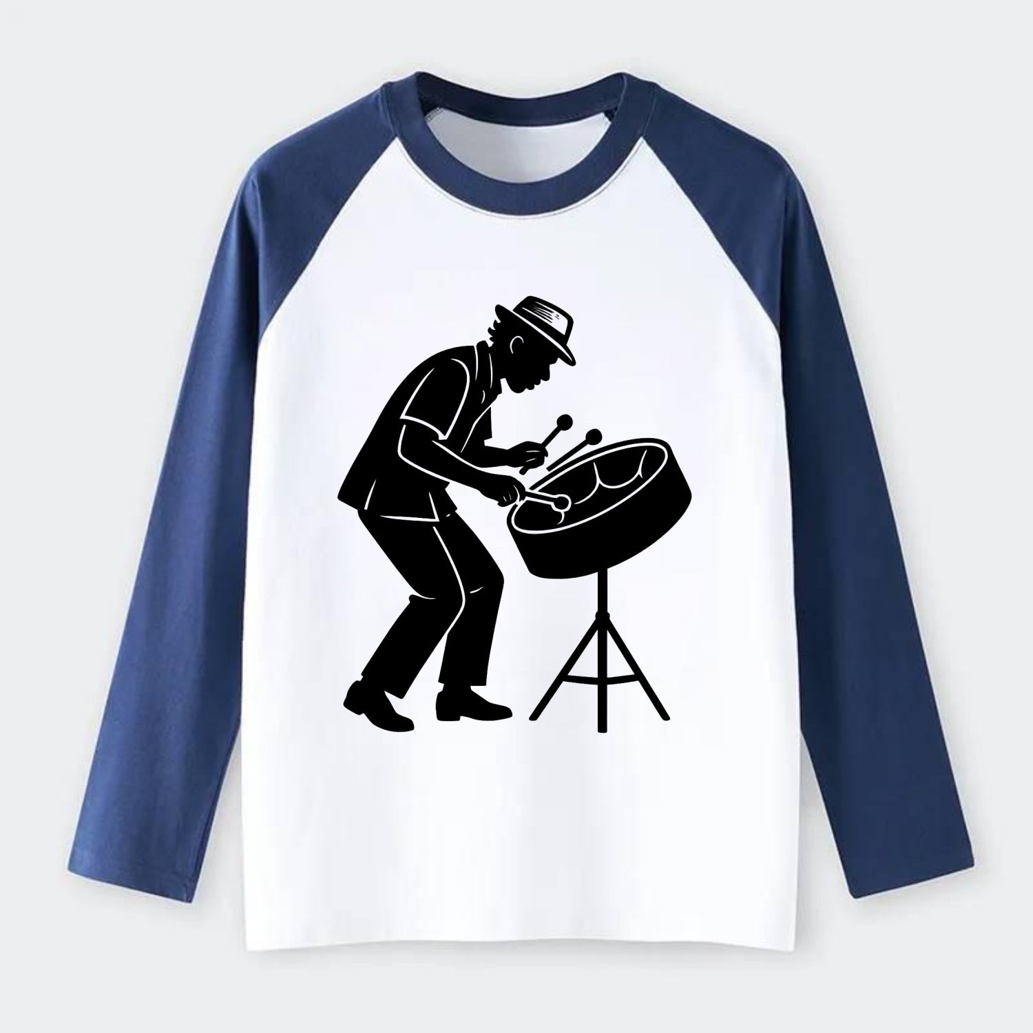 Steel drum player Caribbean rhythm - Raglan Long Sleeve T-Shirt - Blue