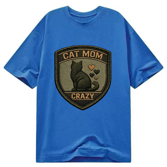 CAT MOM CRAZY - cat silhouette with hearts in purple , cat lady - Classic T-shirt - Blue