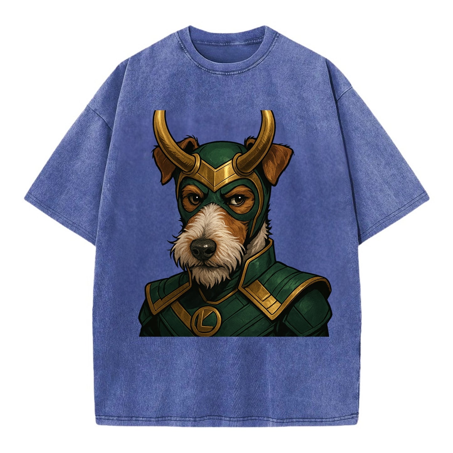 Fox Terrier Loki  - Vintage T-shirt - Blue