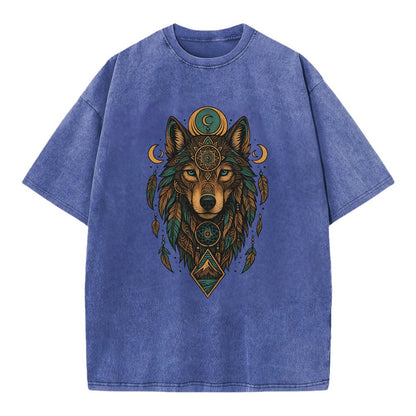 Retro 80s Wolf  - Vintage T-shirt - Blue