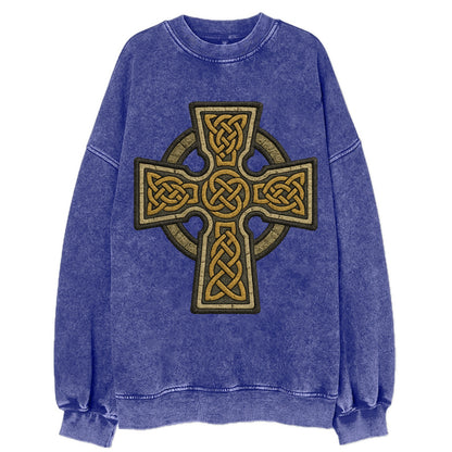 Celtic Cross  - Vintage Sweatshirt - Blue