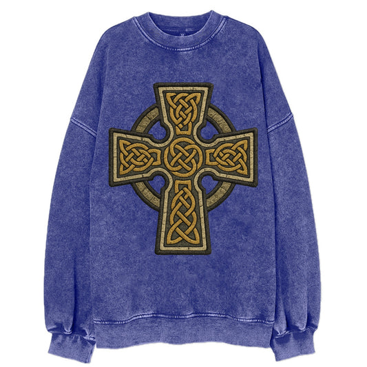 Celtic Cross  - Vintage Sweatshirt - Blue