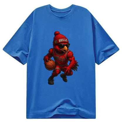 Windy City Hawk wearing Bulls beanie with six rings patch and wayfarer sunglasses - Classic T-shirt - Blue