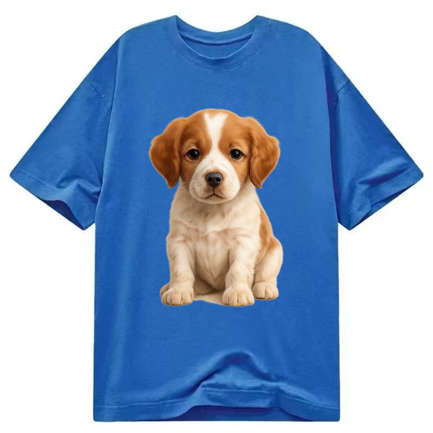 Baby Brittany Puppy - orange and white, compact, bright eyes, feathered, - Classic T-shirt - Blue