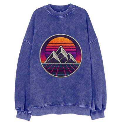 Retrowave Mountains - Vintage Sweatshirt - Blue