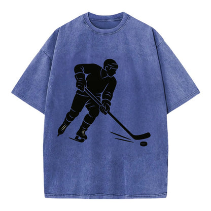 Ice hockey player shooting puck - Vintage T-shirt - Blue