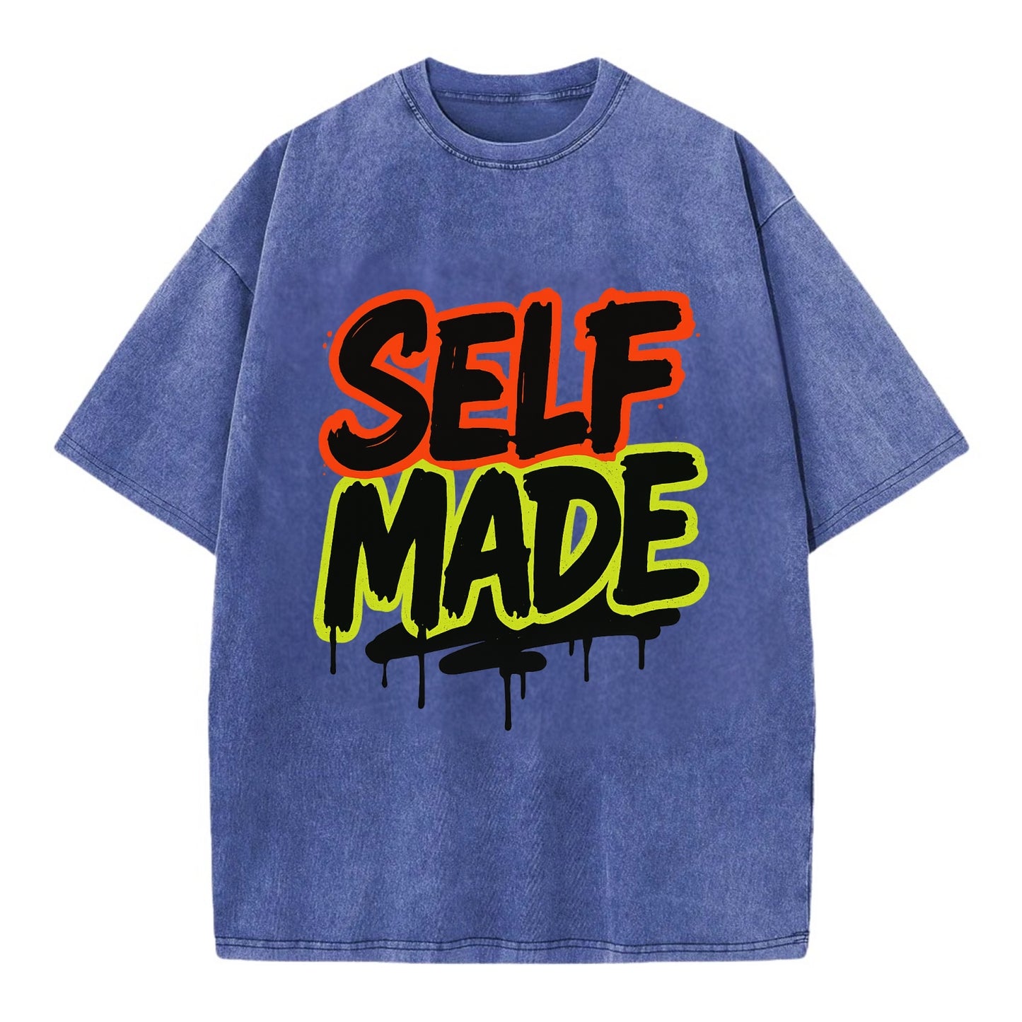 Bold typography design - "SELF MADE" - built from nothing, earned success - Vintage T-shirt - Blue