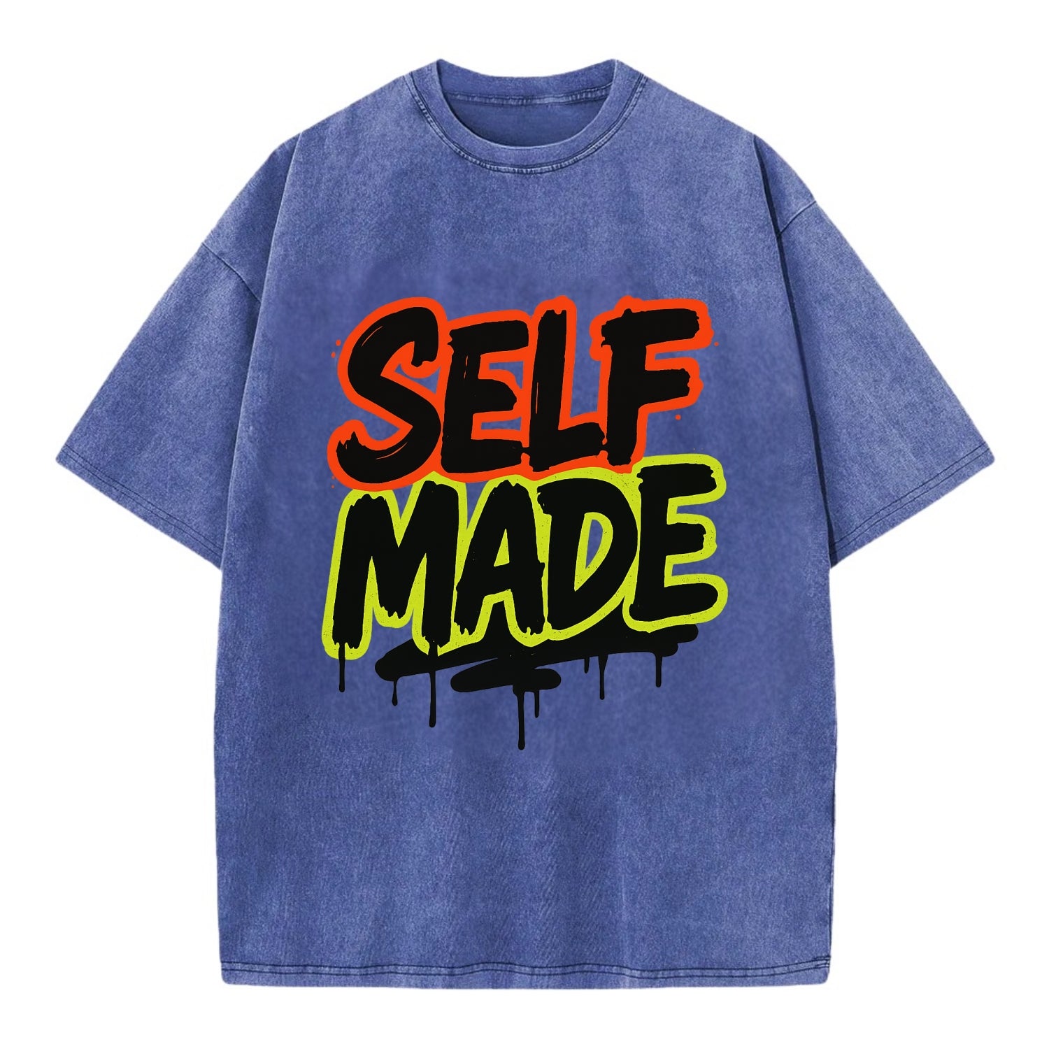 Bold typography design - "SELF MADE" - built from nothing, earned success - Vintage T-shirt - Blue
