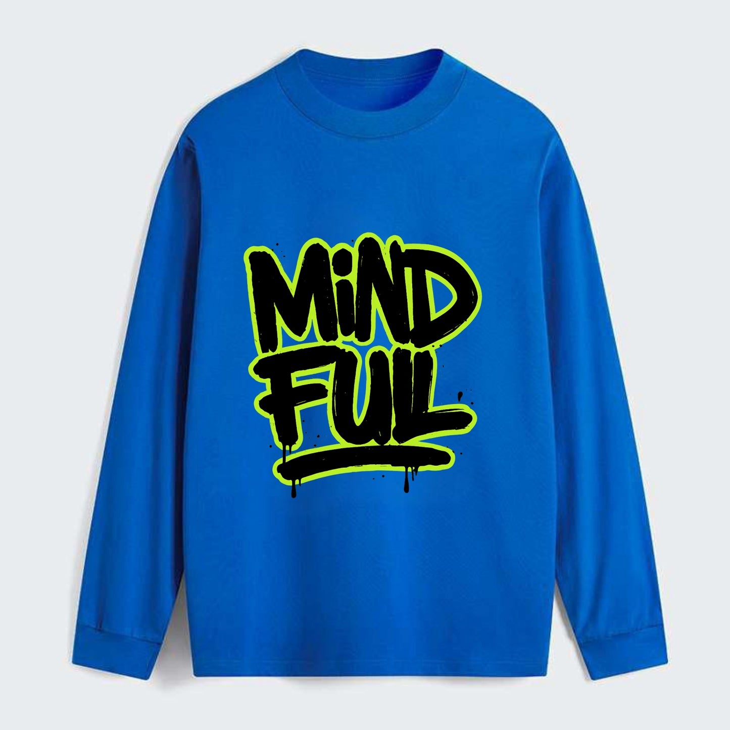 Bold typography design - "MINDFUL" - present awareness, conscious living - Classic Long Sleeve Shirt - Blue