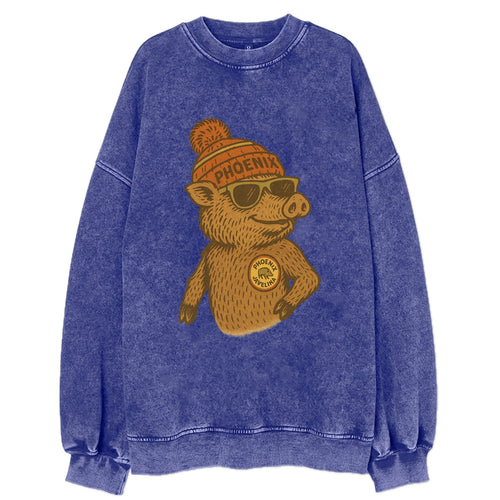 Phoenix Javelina wearing Phoenix beanie with pom pom and wayfarer sunglasses - Vintage Sweatshirt