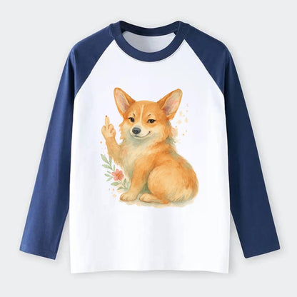 Corgi short legs and fluffy butt, one stubby paw up with sass - Raglan Long Sleeve T-Shirt - Blue