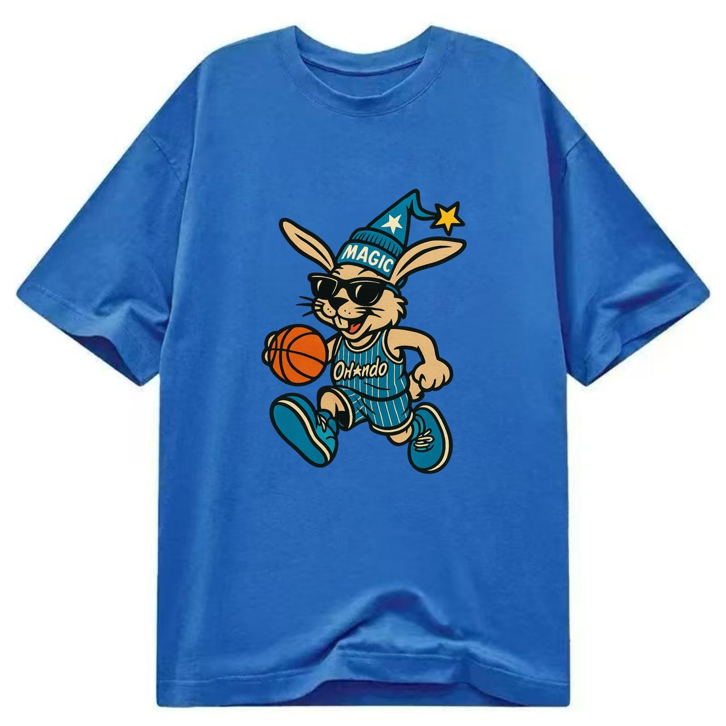 Orlando Rabbit wearing Magic blue and silver beanie with wizard hat and wayfarer - Classic T-shirt - Blue