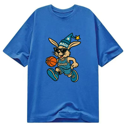 Orlando Rabbit wearing Magic blue and silver beanie with wizard hat and wayfarer - Classic T-shirt - Blue
